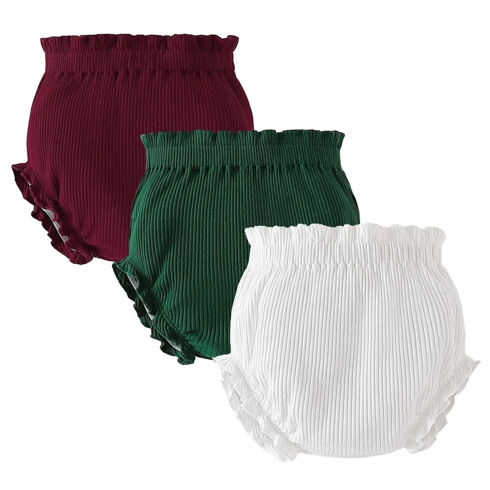 SOBOWO Baby 3-Pack Bloomers Diaper Covers Ribbed Ruffle Solid Triangle 2-3T